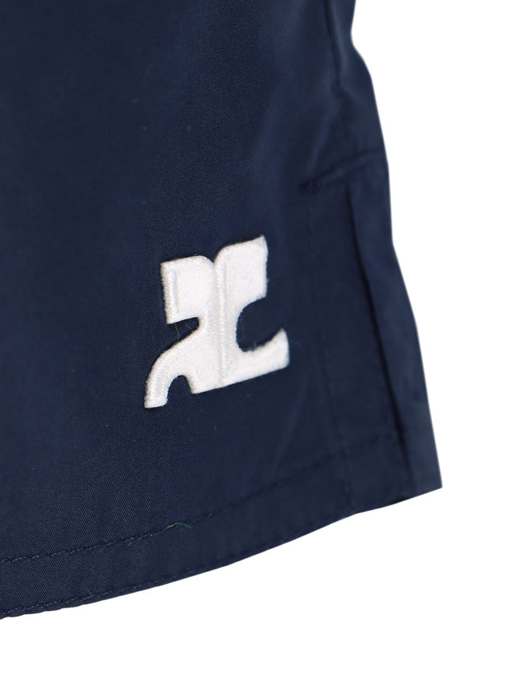 Nylon swim trunk with embroidered logo patch