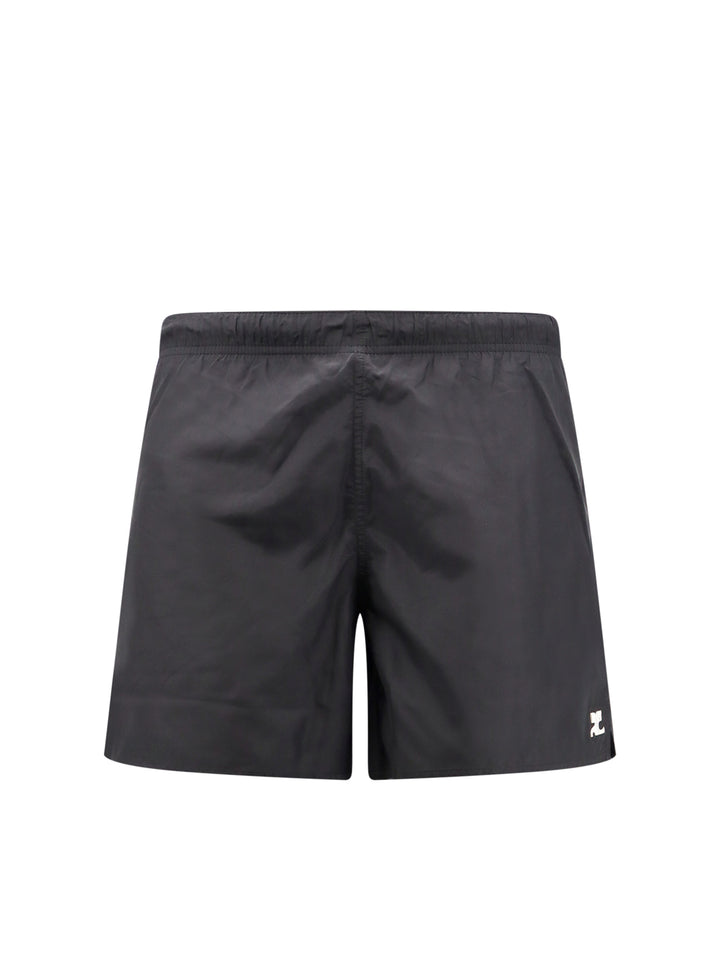 Nylon swim trunk with embroidered logo patch