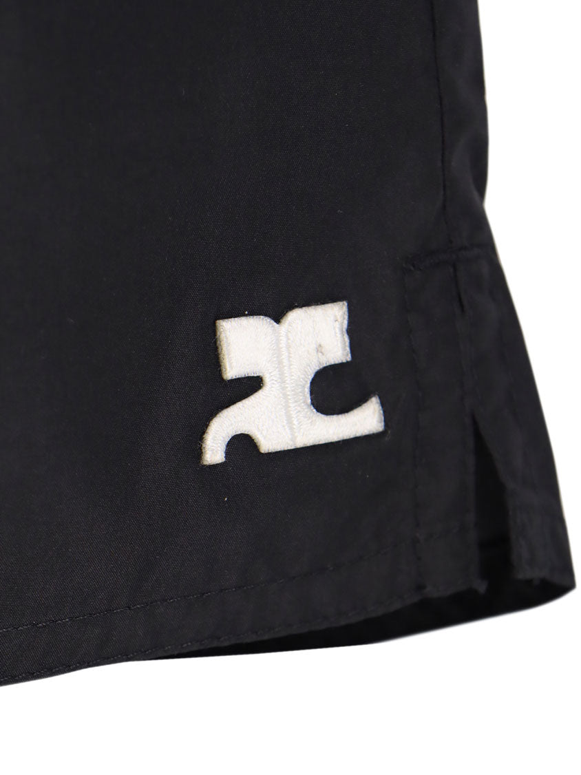 Nylon swim trunk with embroidered logo patch