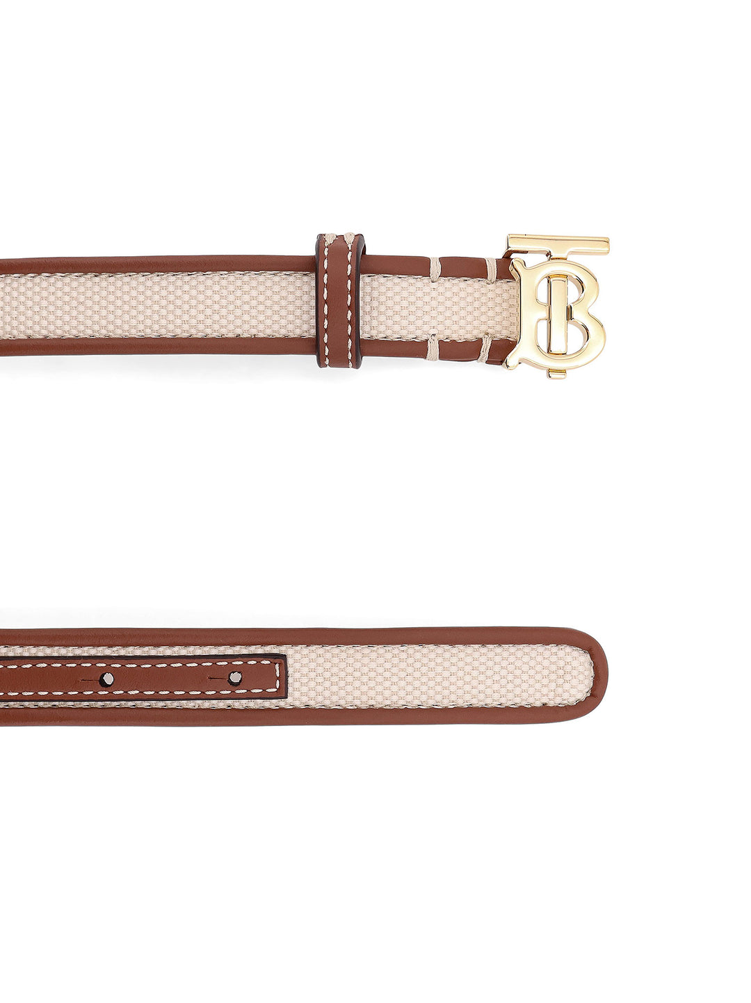 Leather and fabric belt with TB gold metal buckle