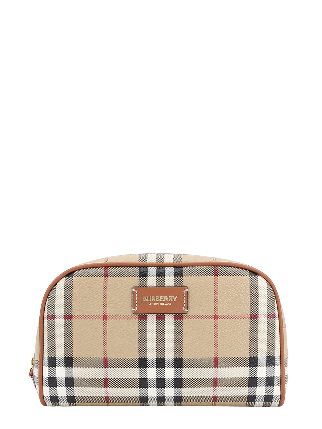 Coated canvas beauty case with check motif