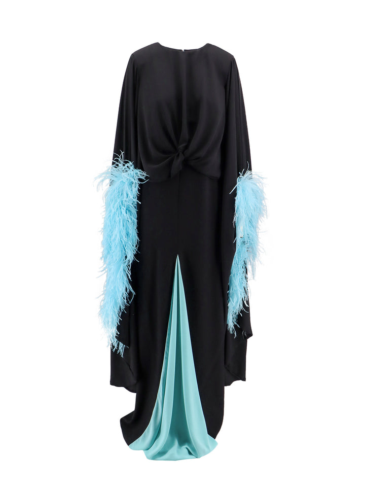 Long dress with natural feathers detail