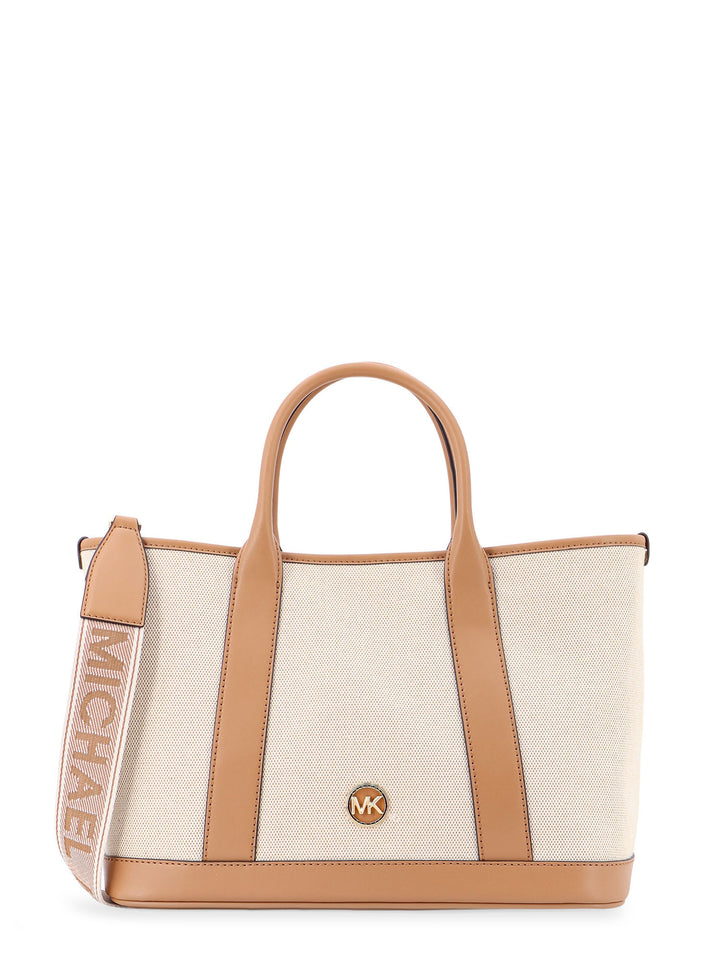 Luisa canvas and leather handbag with frontal monogram