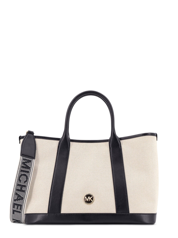 Luisa canvas and leather handbag with frontal monogram