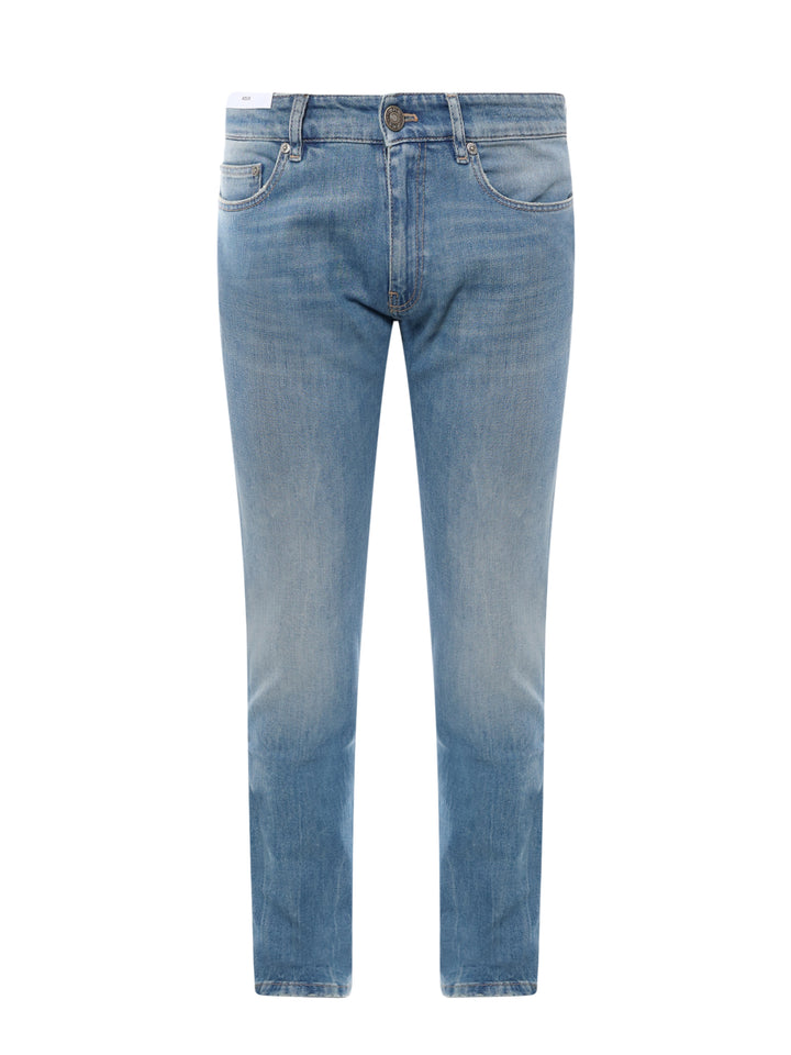 Stretch cotton jeans with back logo patch