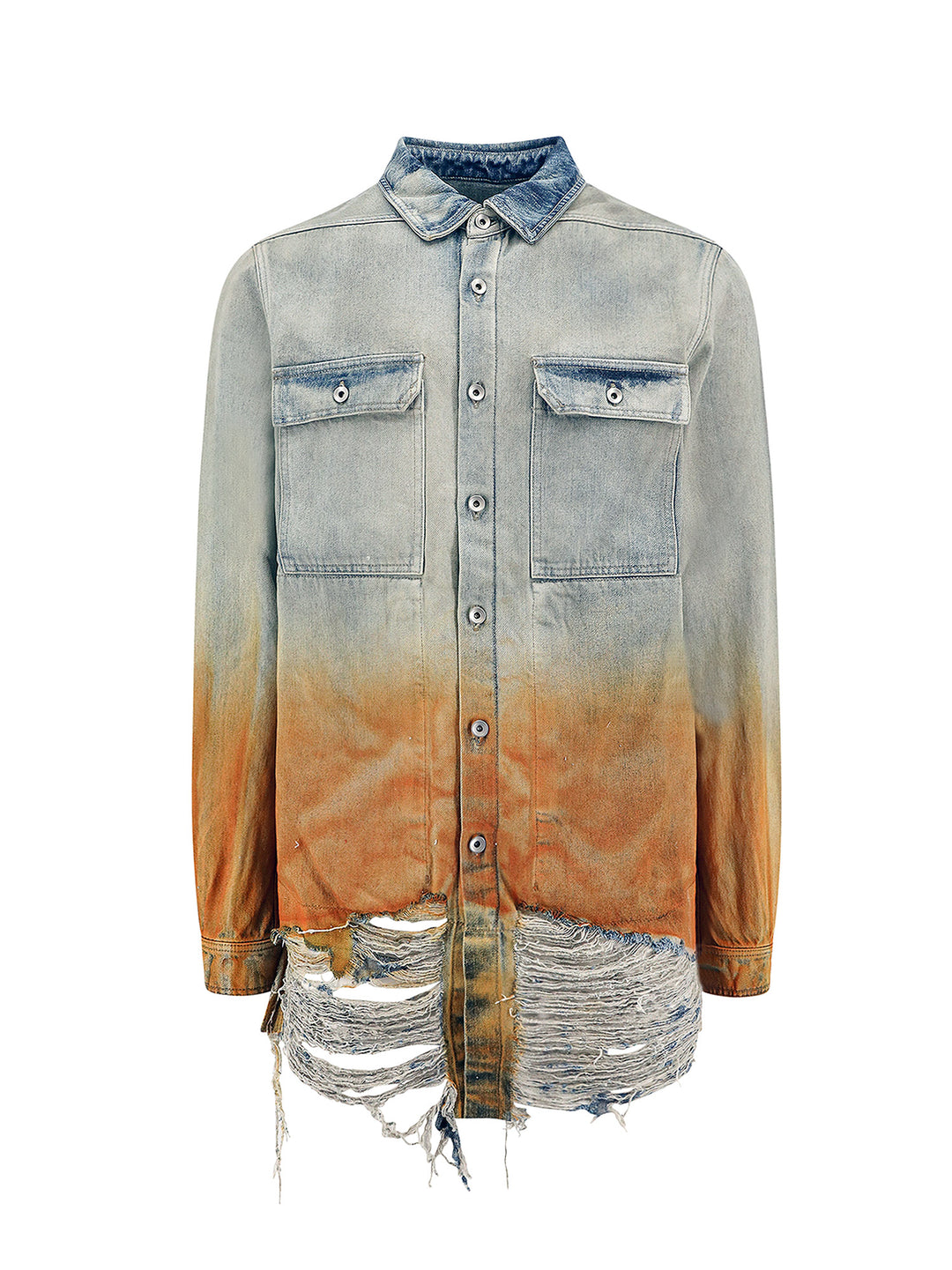 Denim shirt with ripped effect on the bottom