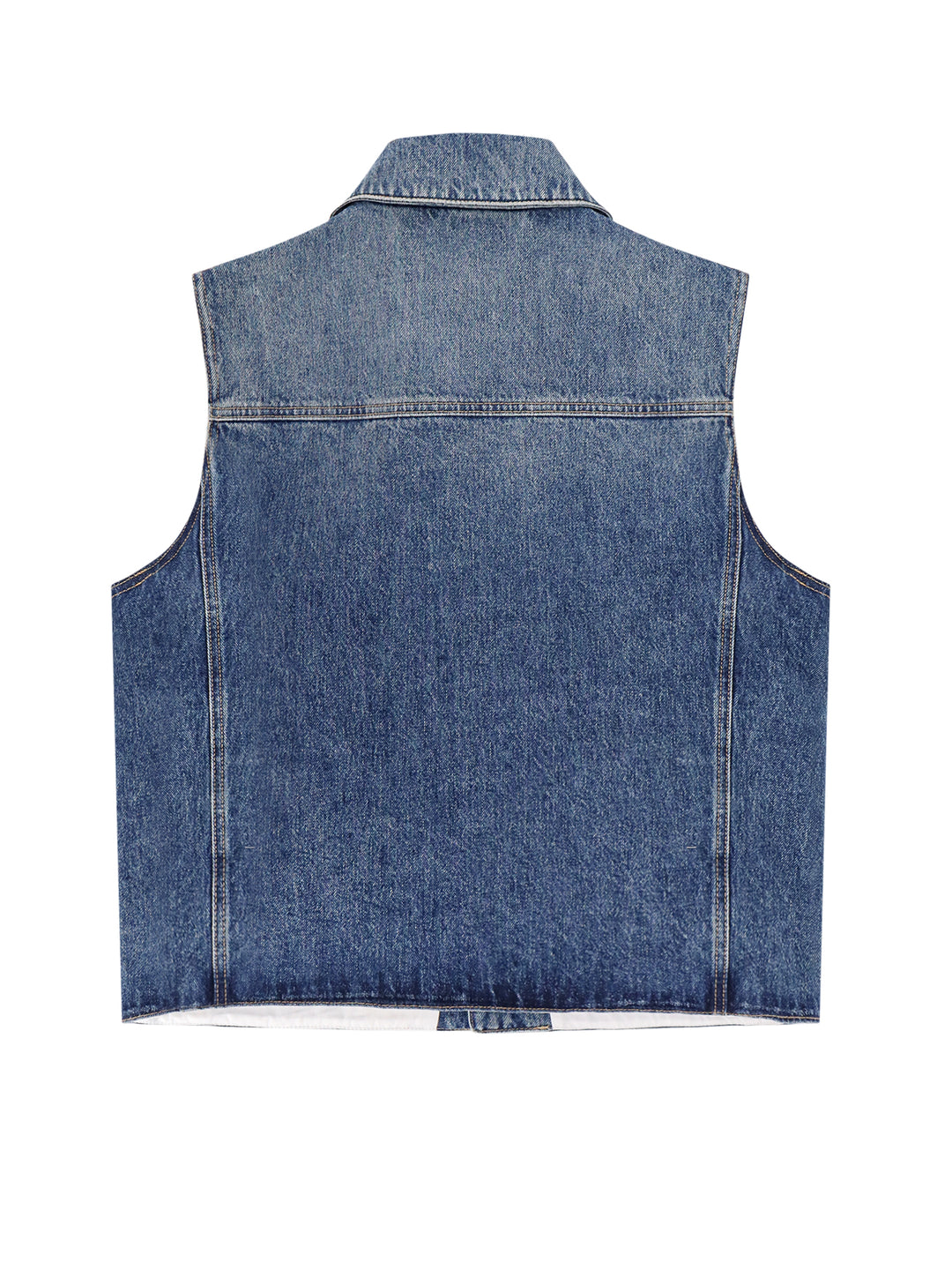 Denim sleeveless jacket with embroidered logo