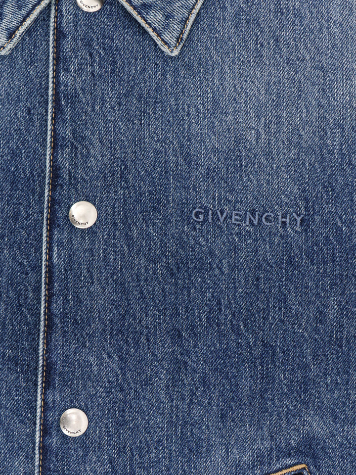 Denim sleeveless jacket with embroidered logo