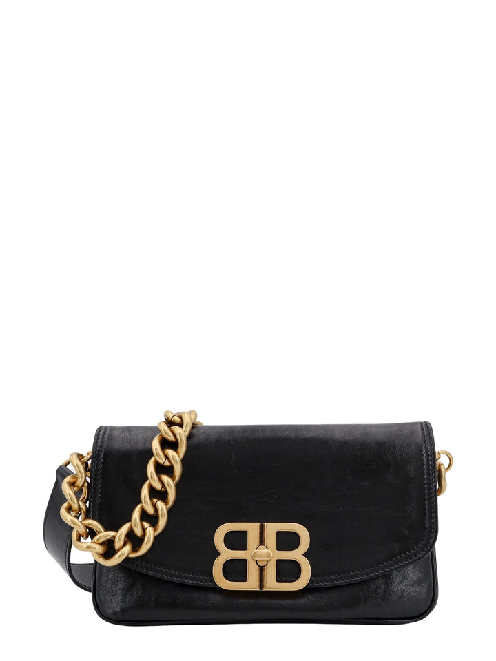 Leather shoulder bag with frontal BB logo