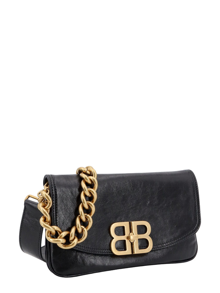 Leather shoulder bag with frontal BB logo