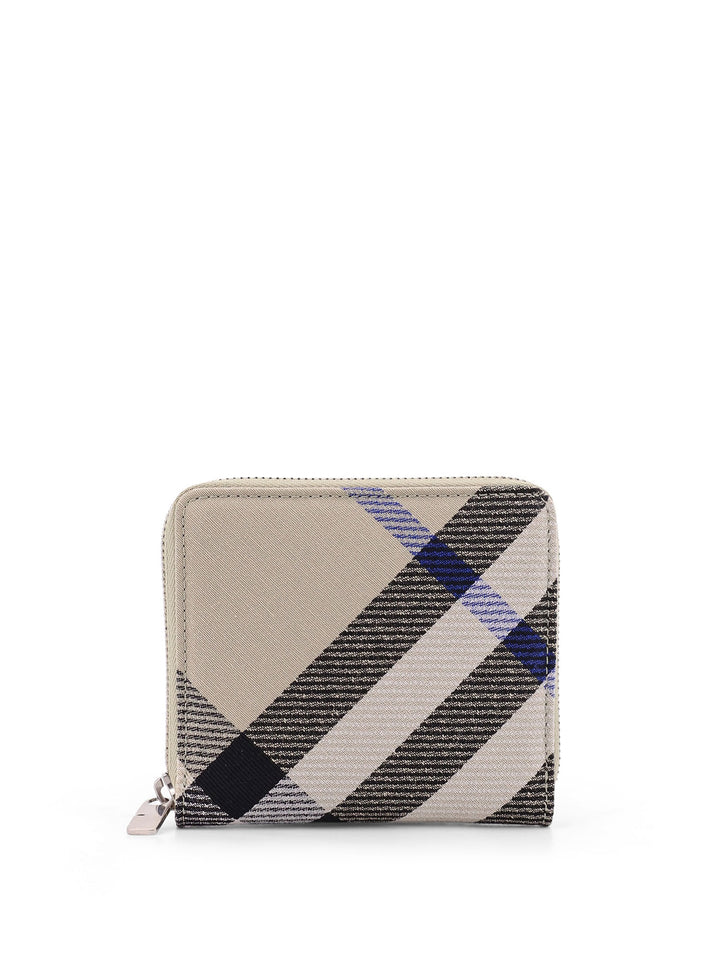 Fabric wallet with Check motif, all-around zip and leather lining