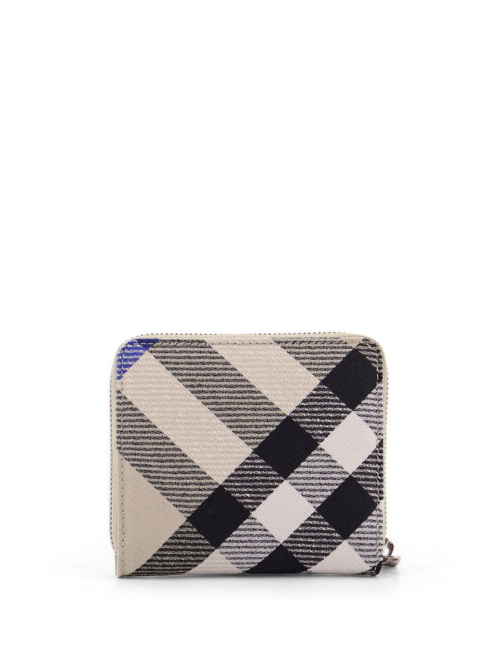 Fabric wallet with Check motif, all-around zip and leather lining