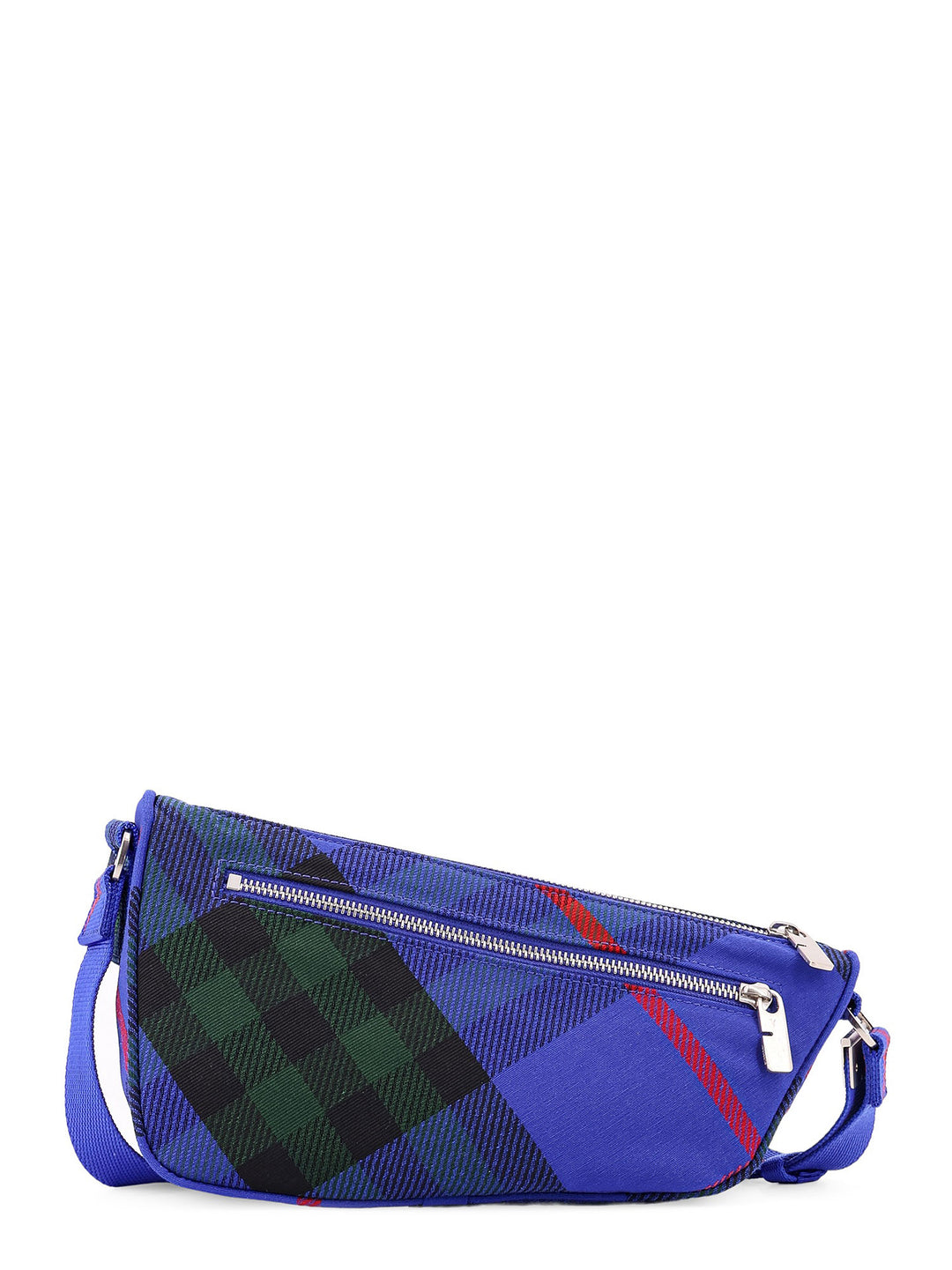 Fabric shoulder bag with Check multicolor motif, adjustable fabric shoulder strap and asymmetric profile