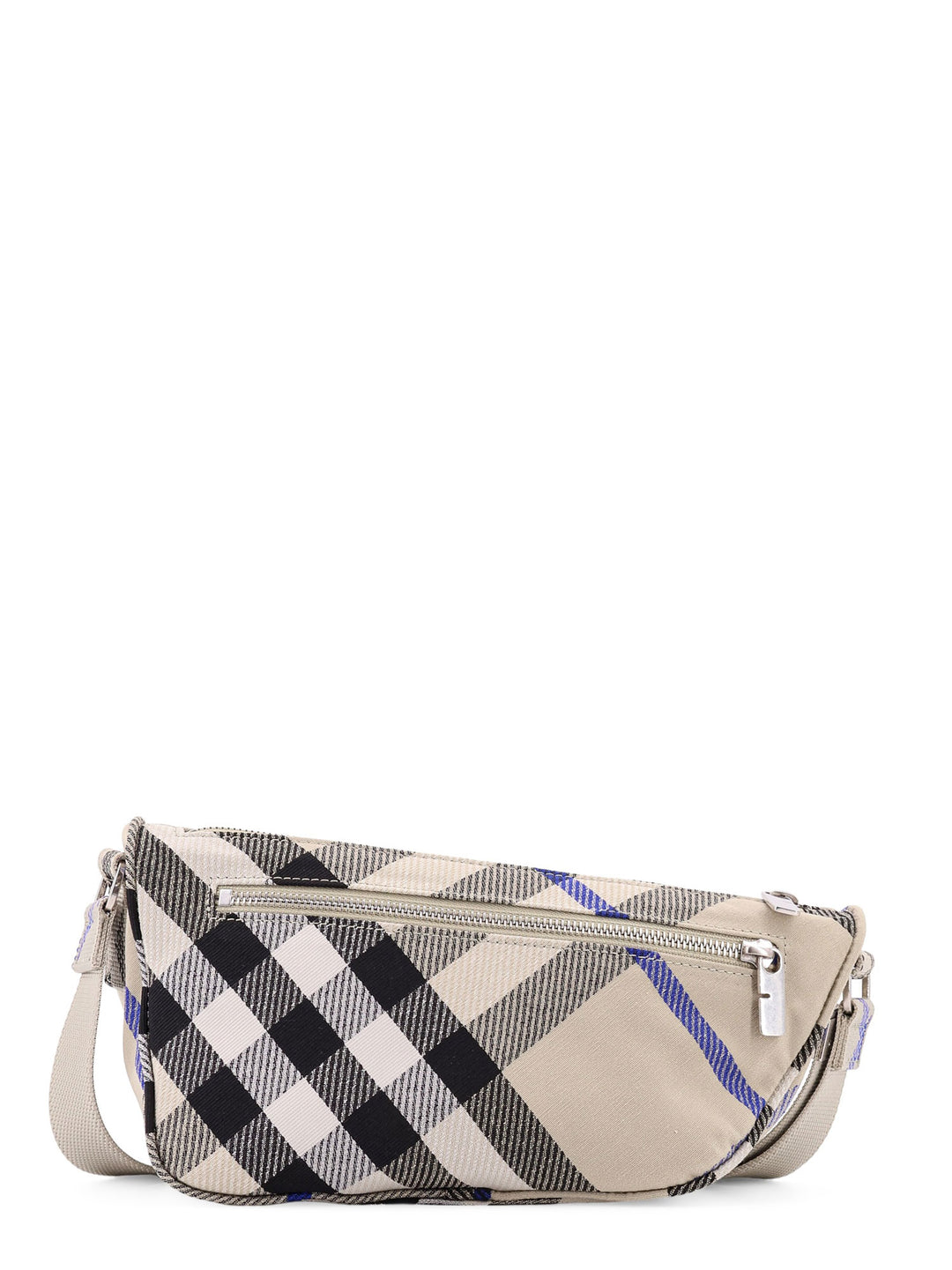 Fabric shoulder bag with Check motif, zip closure and adjustable shoulder strap with metal detail