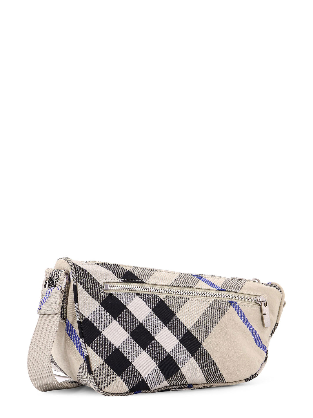 Fabric shoulder bag with Check motif, zip closure and adjustable shoulder strap with metal detail