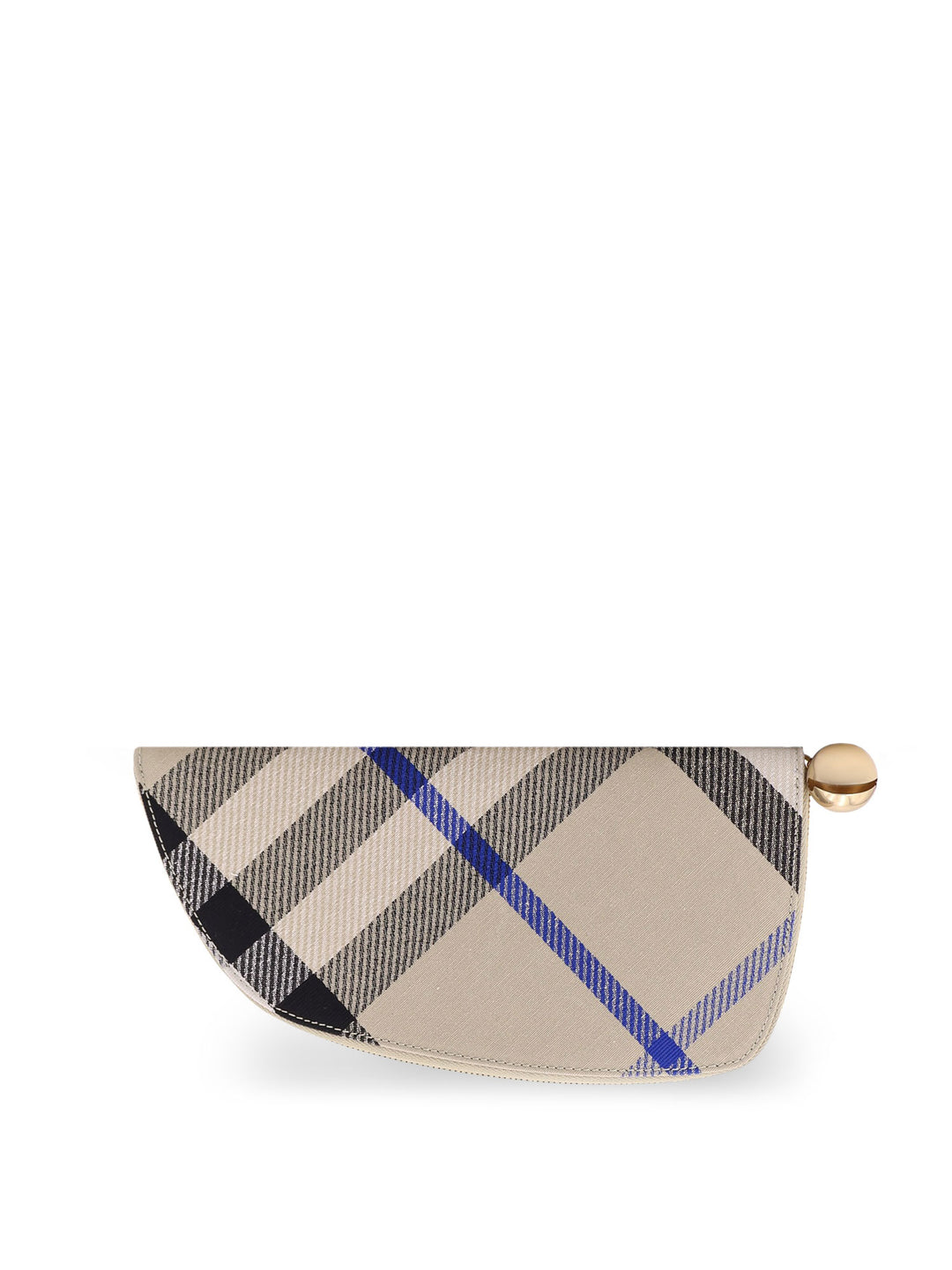 Fabric wallet with Check motif, closure with zip, leather lining and asymmetric profile