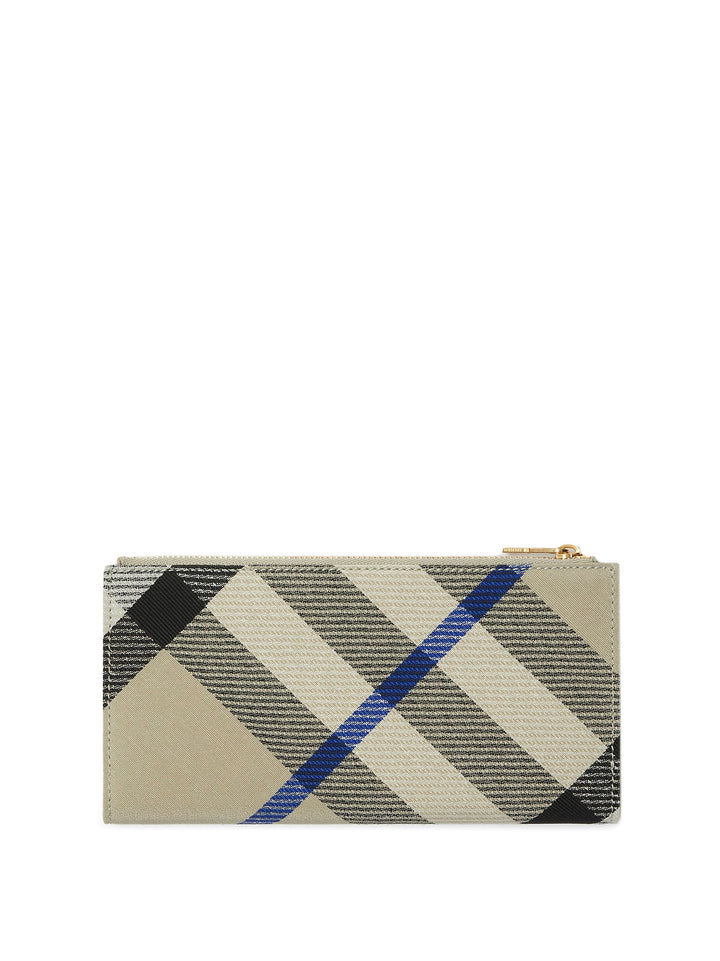 Fabric wallet with Check motif, leather lining and closure with snap buttons