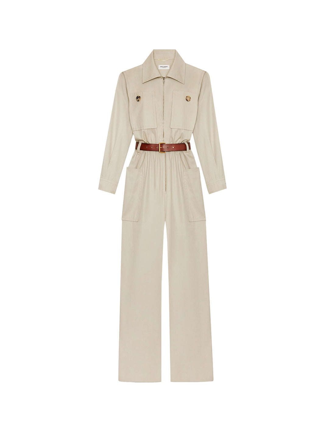 Biologic cotton jumpsuit with leather belt