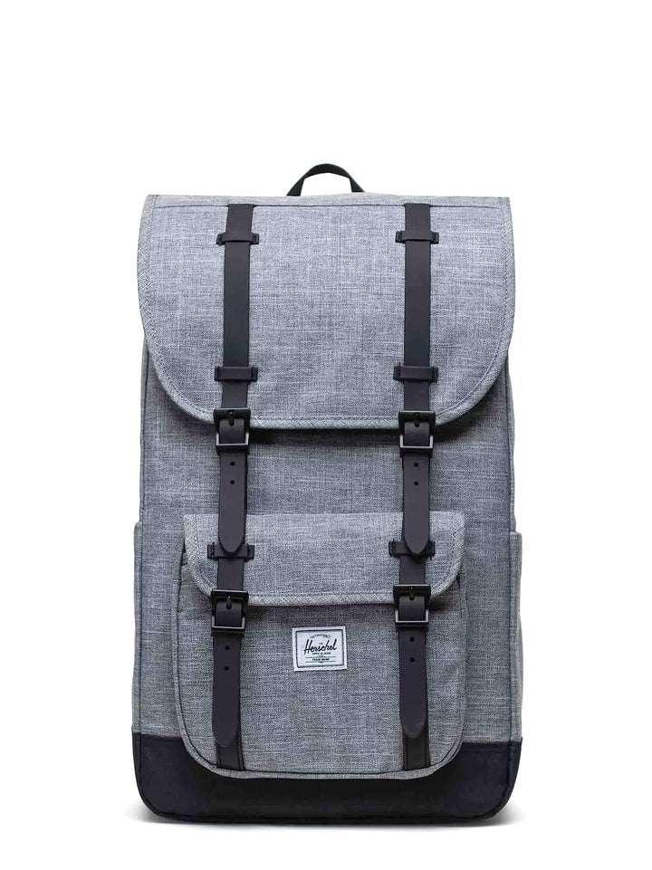 Recycled fabric backpack with frontal logo patch