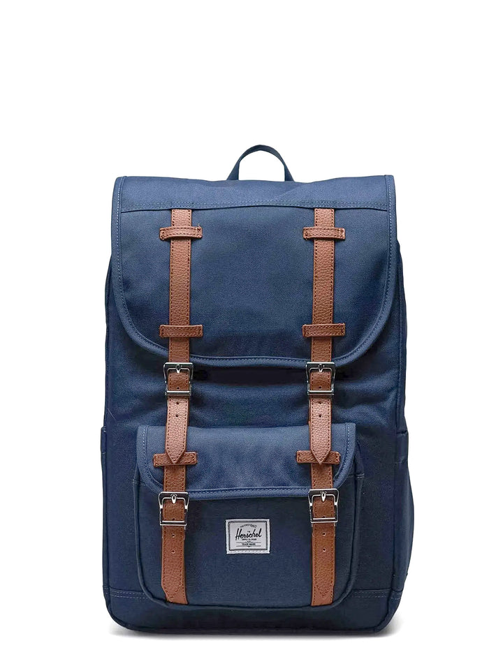 Recycled fabric backpack with frontal logo patch