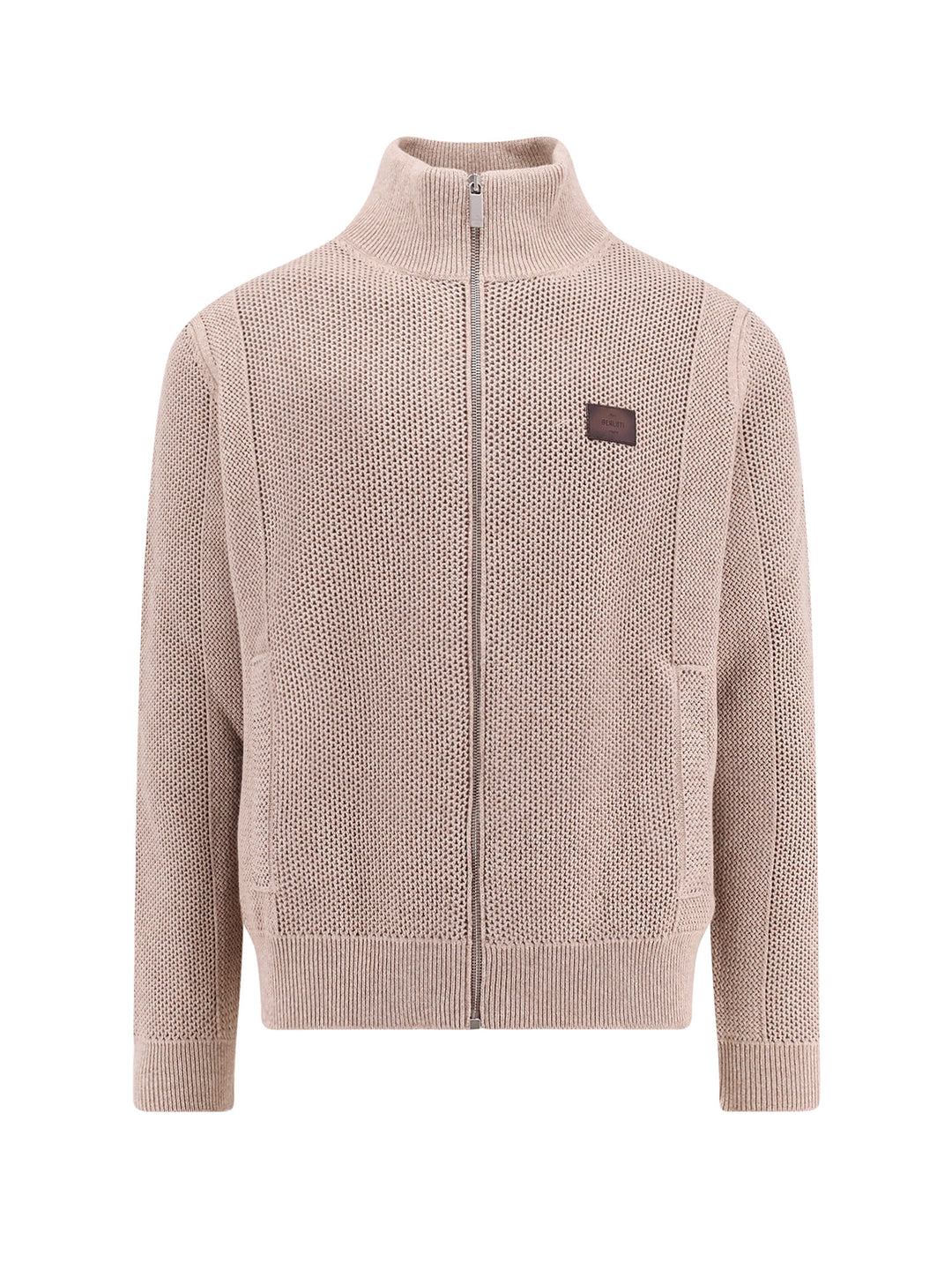 Wool and cashmere blend sweater with leather logo label