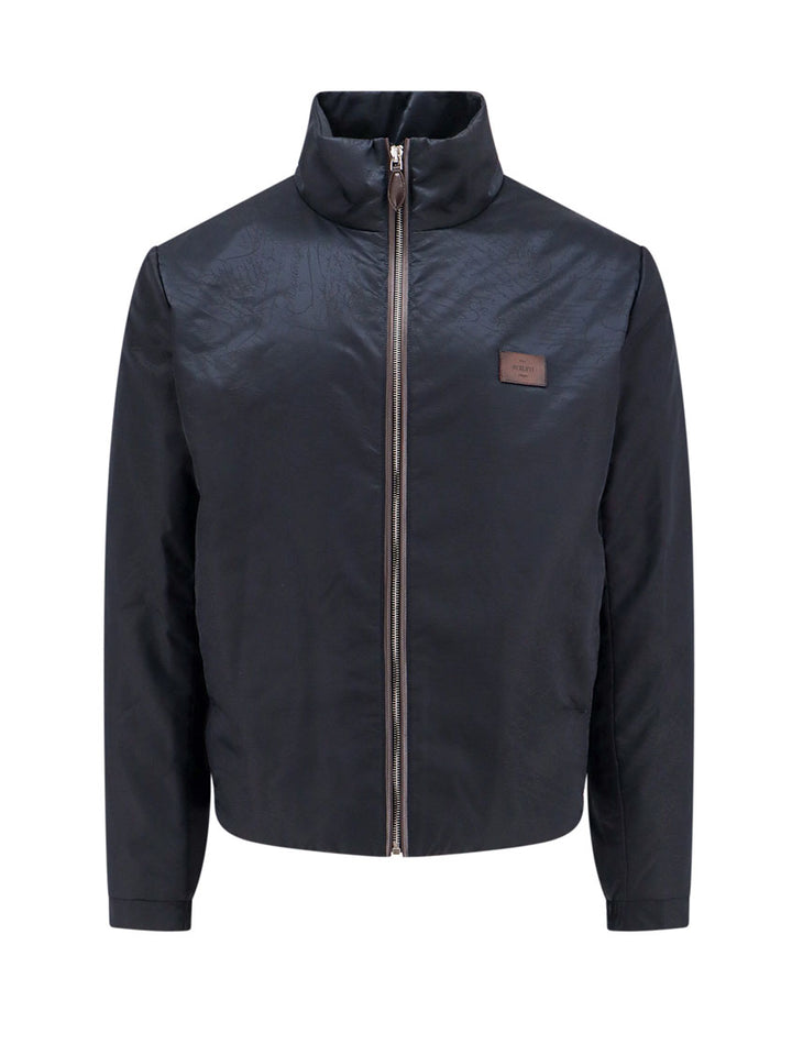 Padded nylon jacket with all-over Scritto print