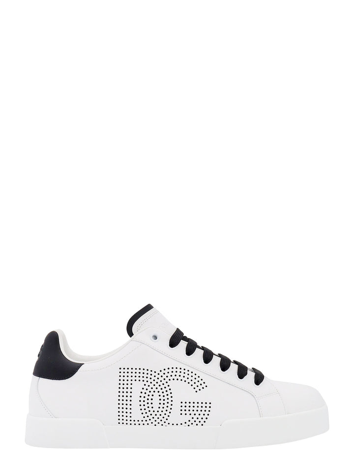 Leather sneakers with perforated logo