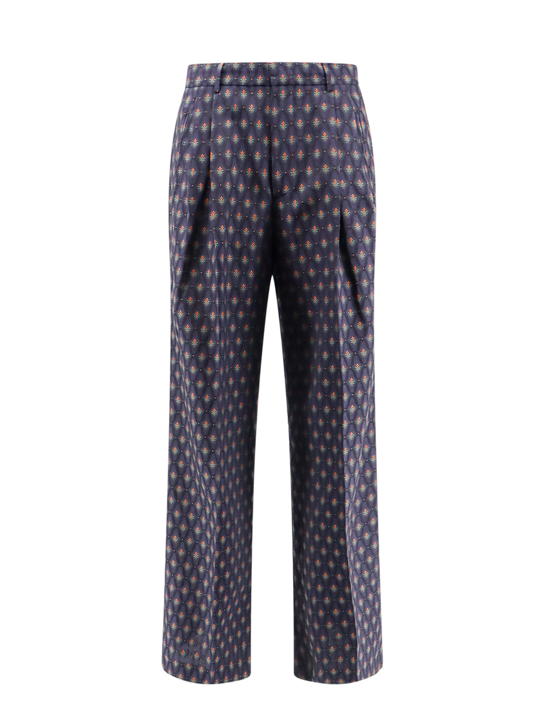 Wool and silk trouser with all-over embroidery