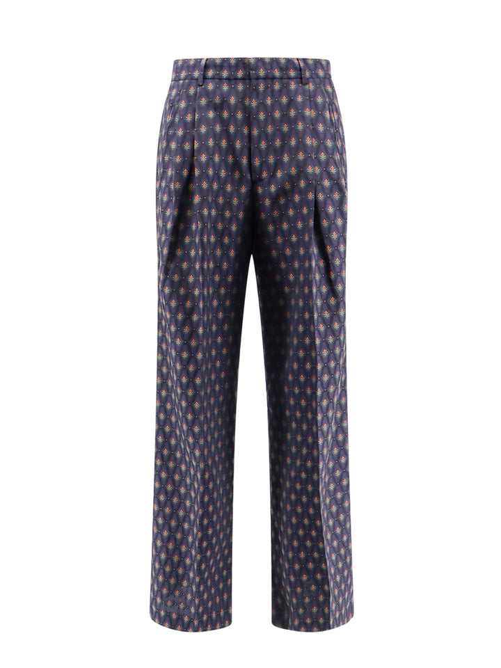 Wool and silk trouser with all-over embroidery