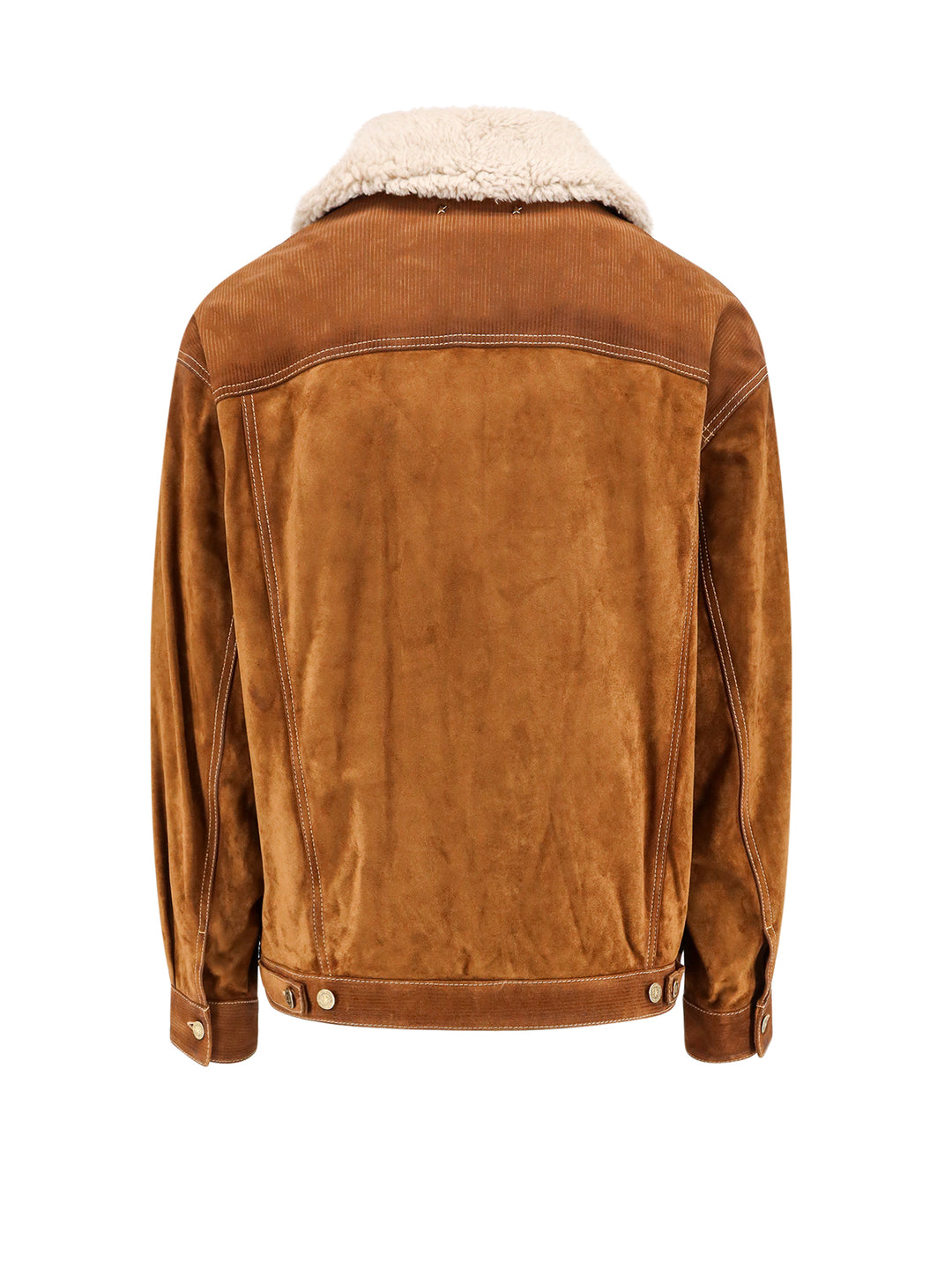 Suede jacket with removable fur collar