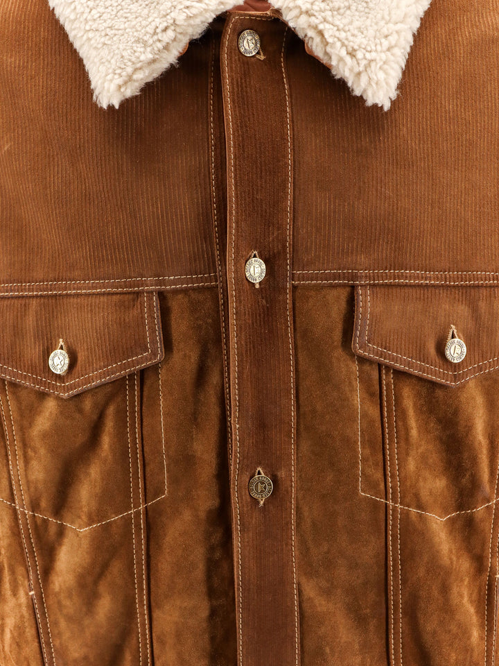 Suede jacket with removable fur collar