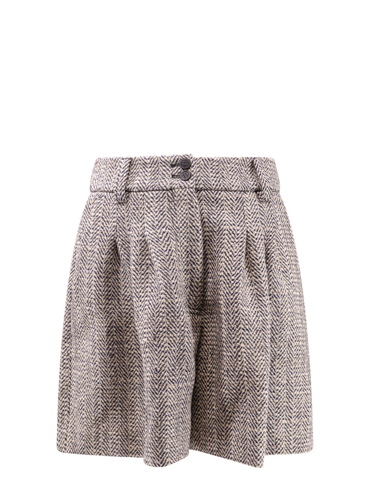 Wool blend shorts with herringbone motif