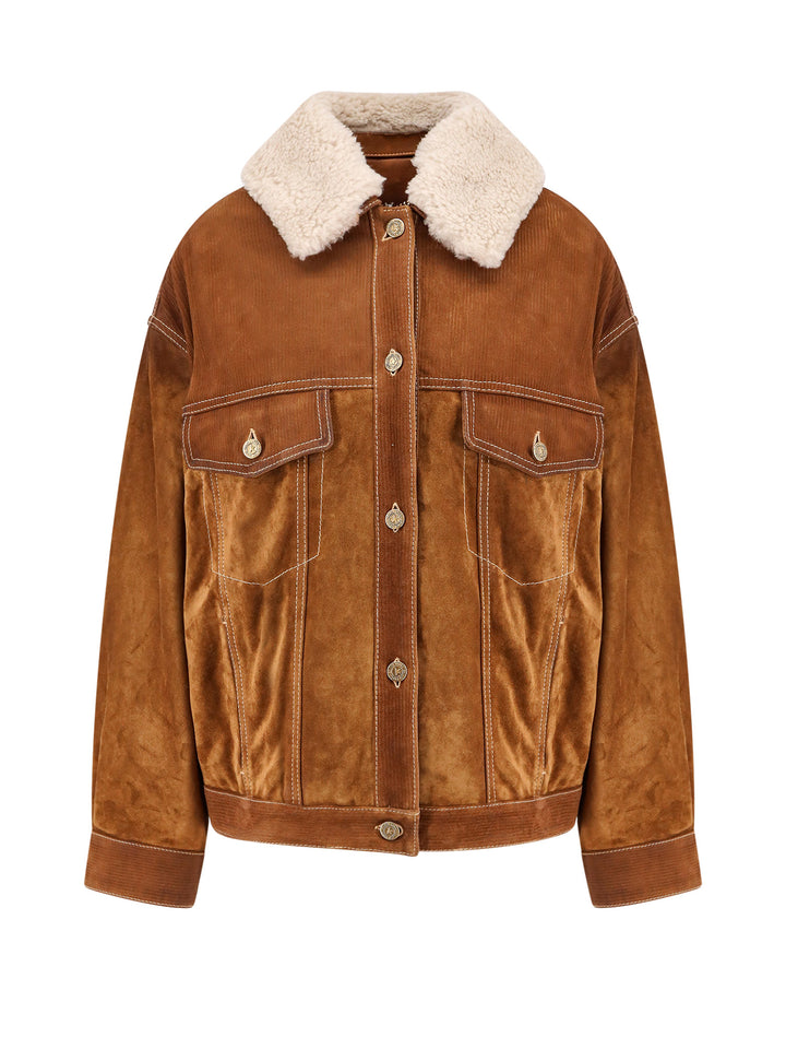 Suede jacket with removable shearling insert