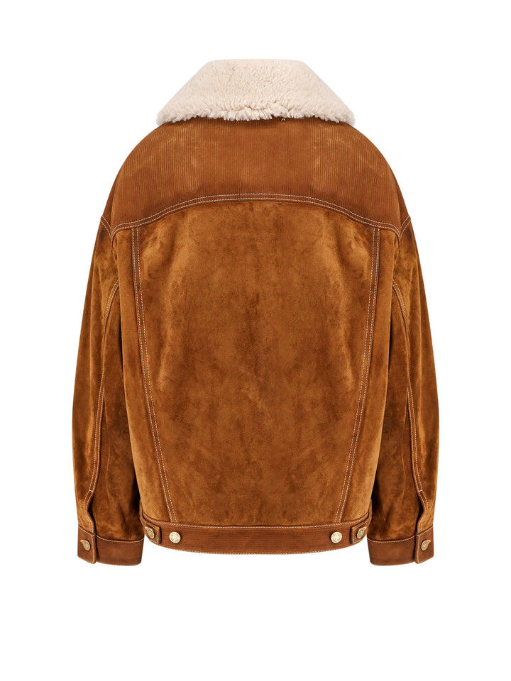 Suede jacket with removable shearling insert