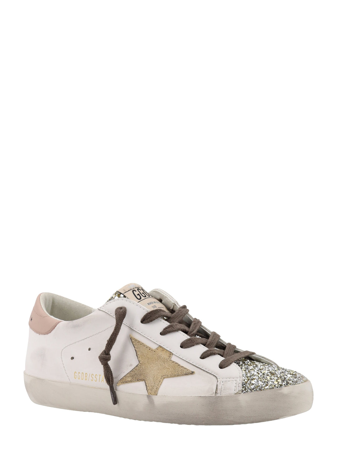 Leather sneakers with glitter detail