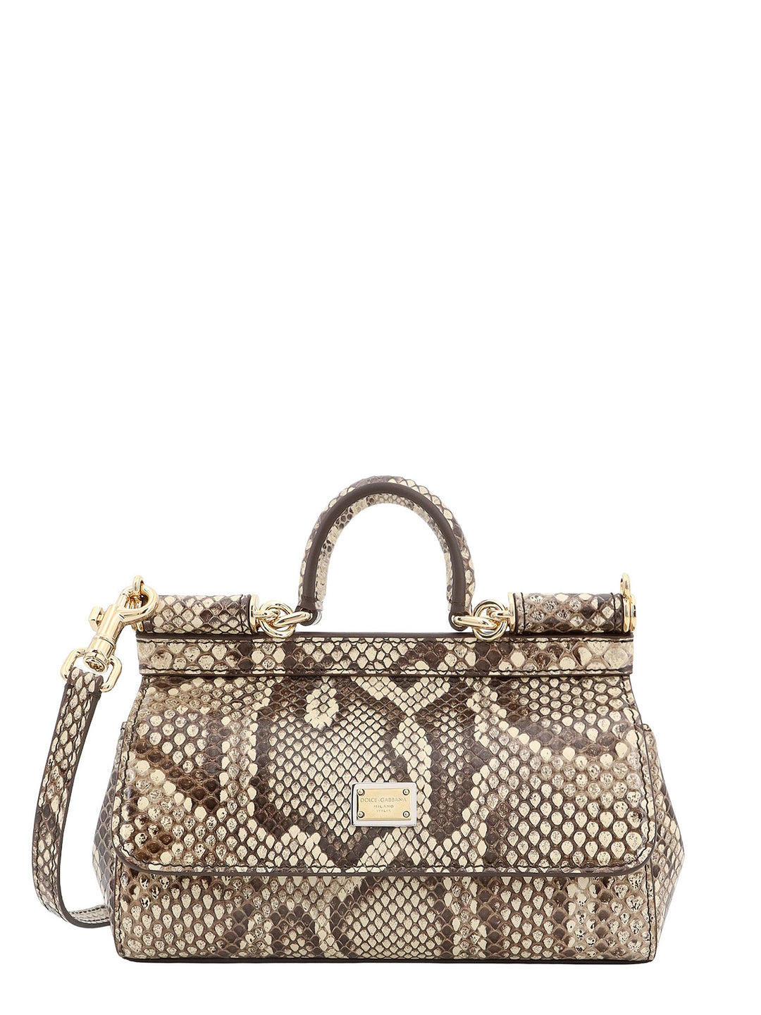 Leather handbag with animalier print