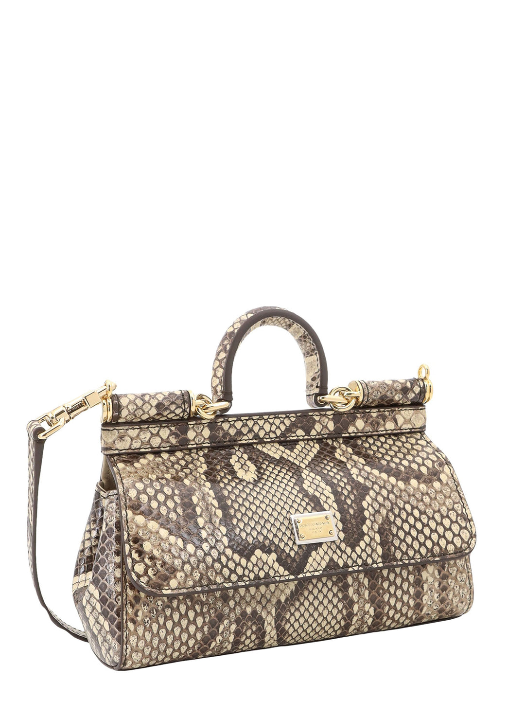 Leather handbag with animalier print