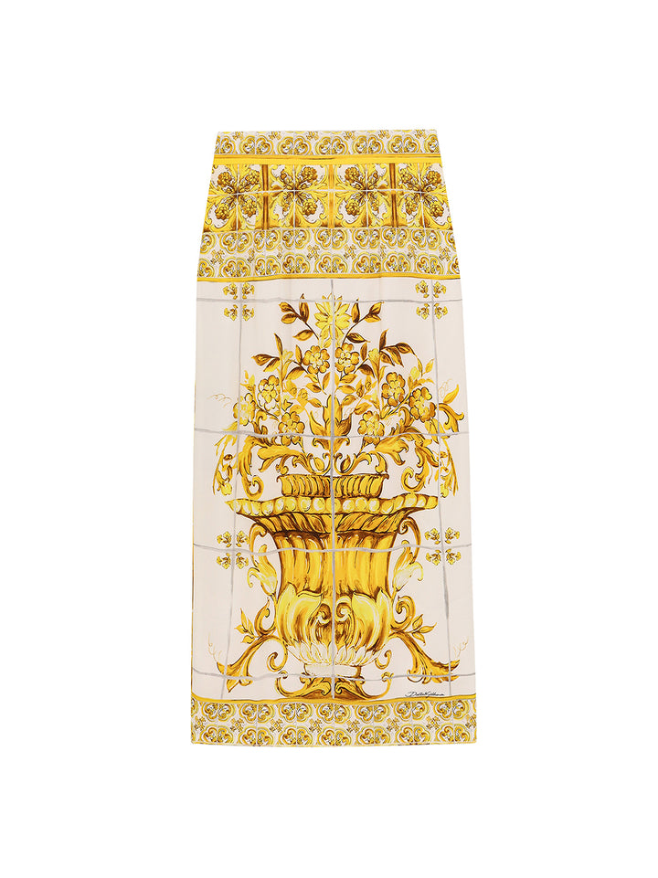 Midi silk skirt with Majolica print