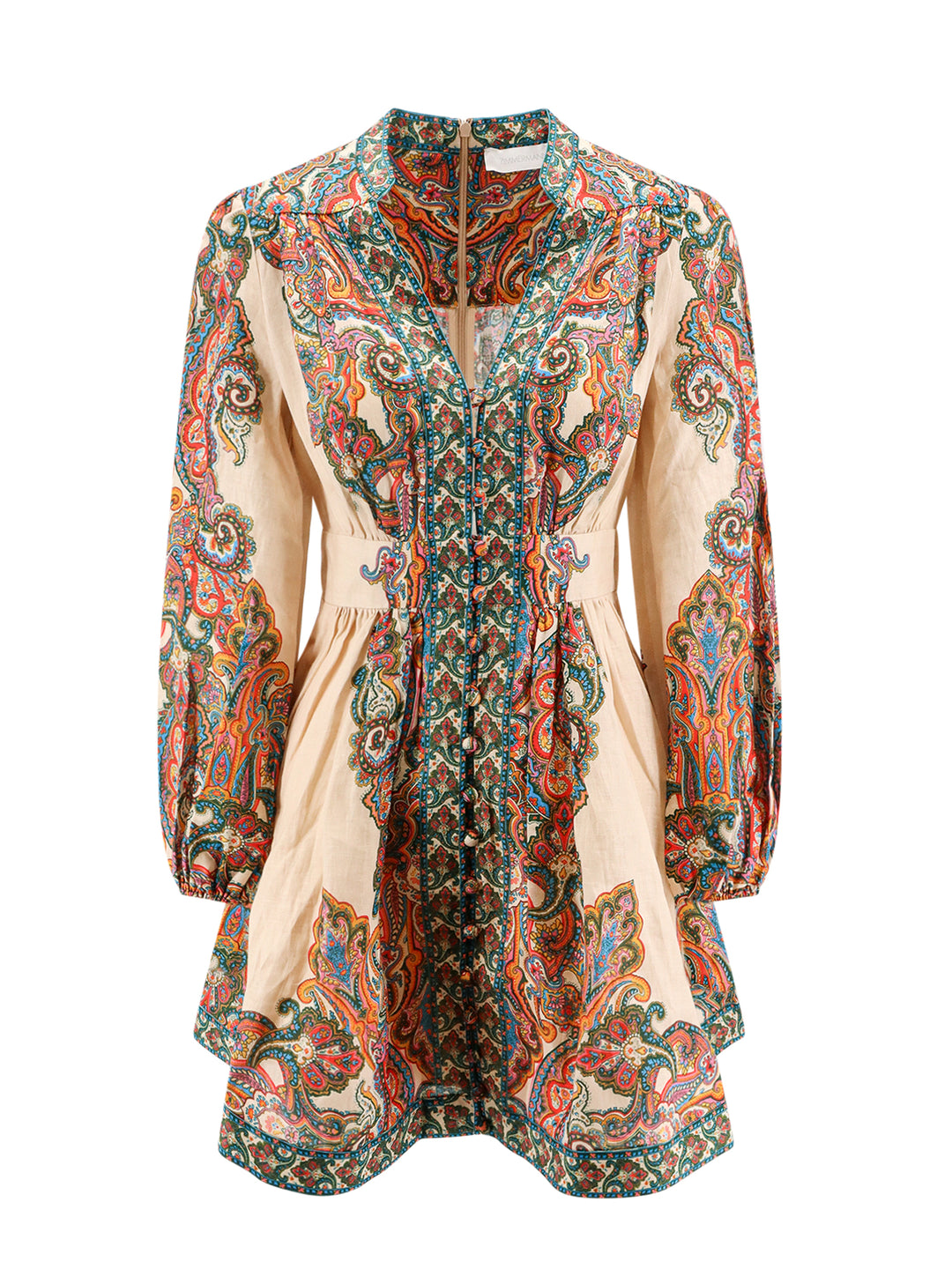 Linen dress with multicolor paisley motif