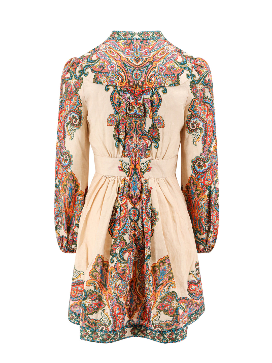 Linen dress with multicolor paisley motif