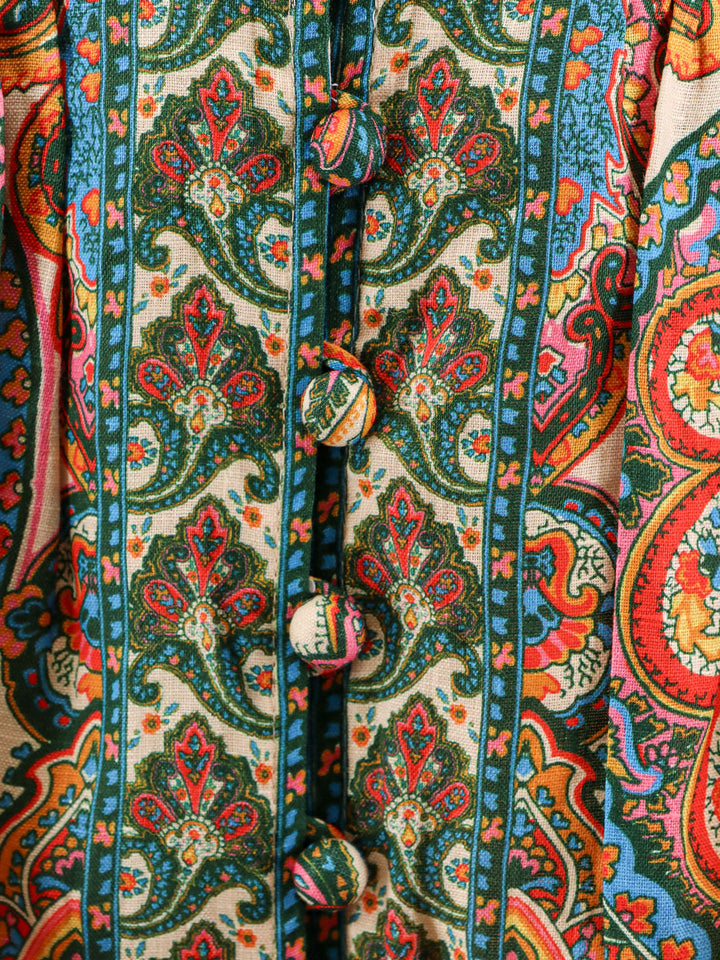 Linen dress with multicolor paisley motif