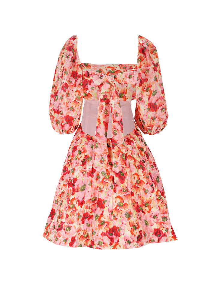 Linen dress with floral print