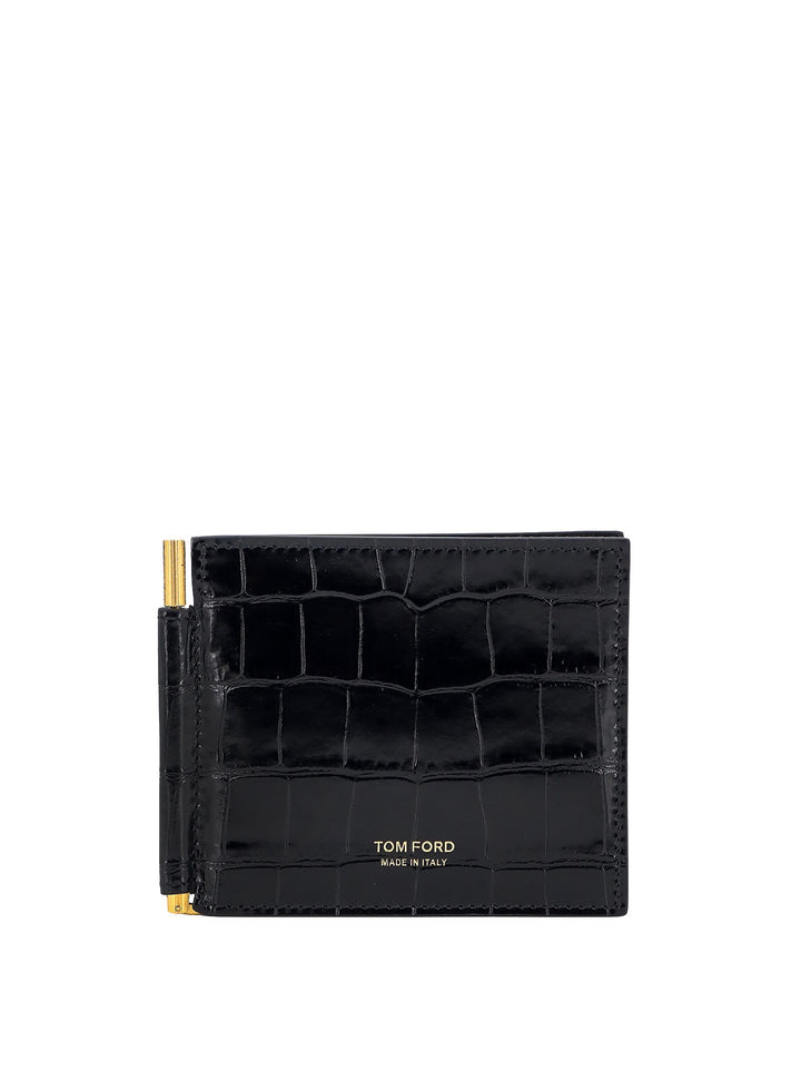 Leather card holder with croco print