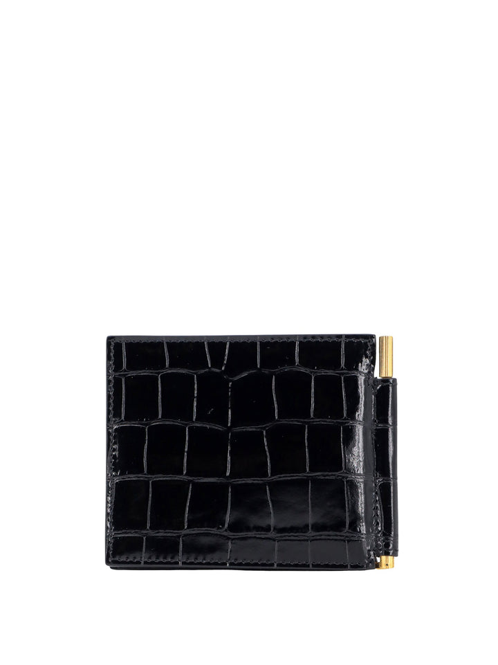 Leather card holder with croco print