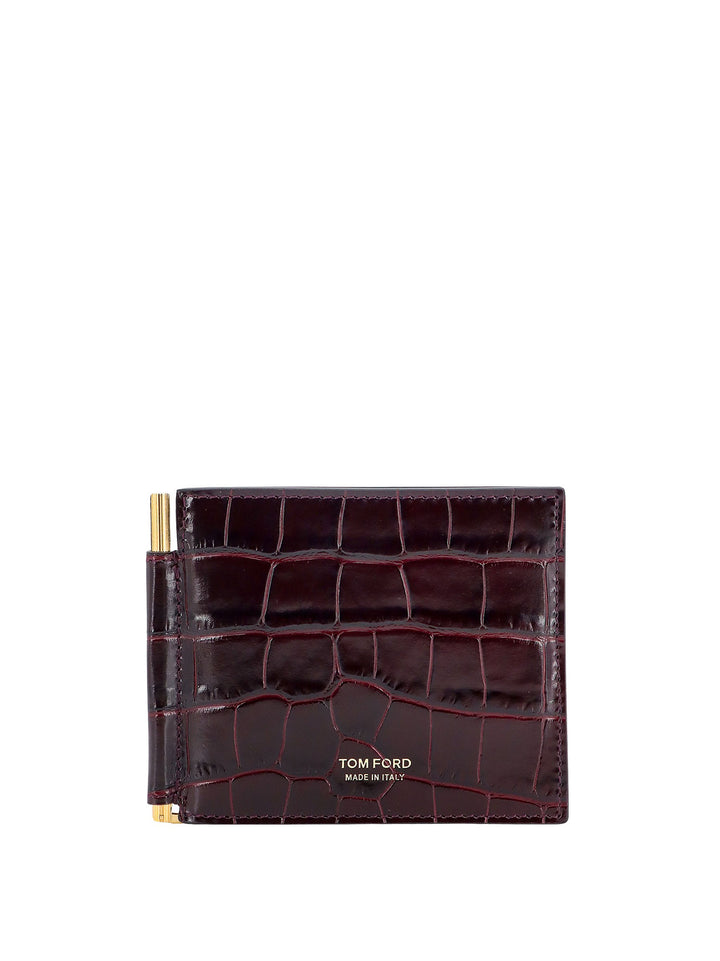 Leather card holder with croco print