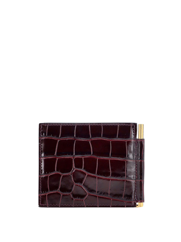 Leather card holder with croco print