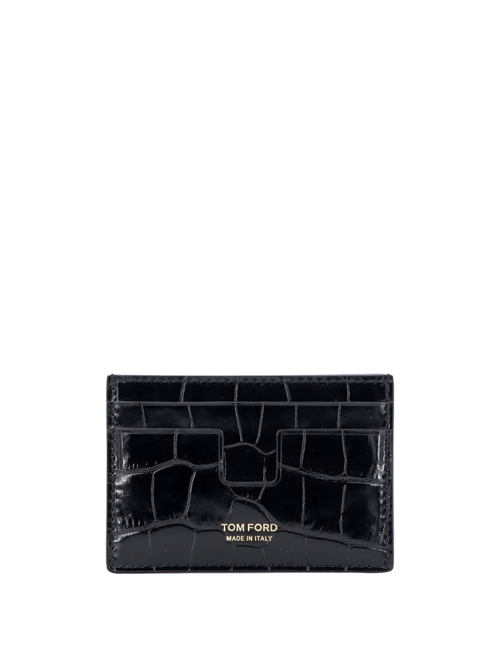 Leather card holder with croco effect