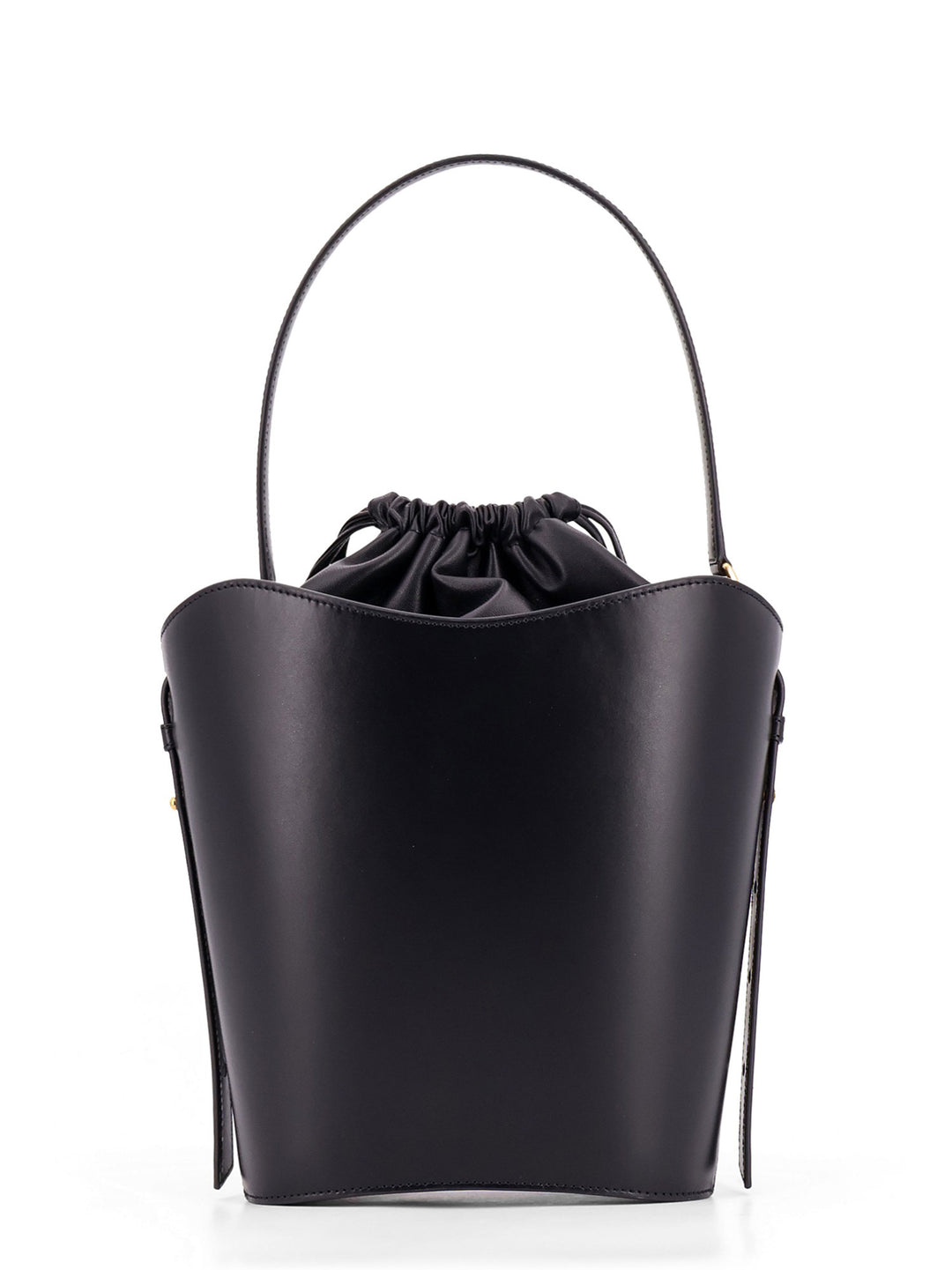 Leather bucket bag with metal logo