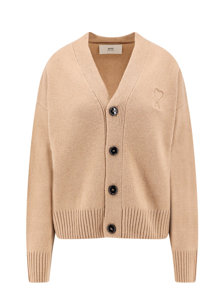 Extrafine merino wool and cashmere cardigan with embroidered logo