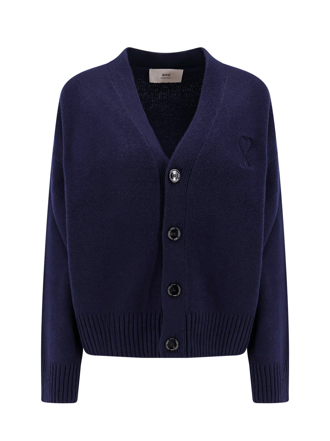 Extrafine merino wool and cashmere cardigan with embroidered logo